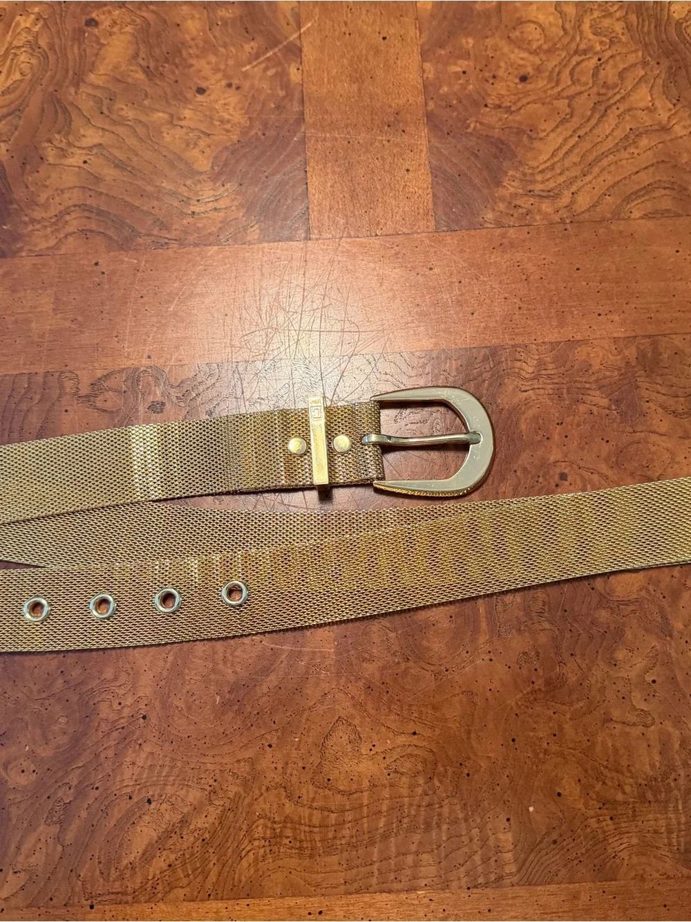 Gold Tone Metal Mesh Belt with Polished Buckle Size XL. Vintage
